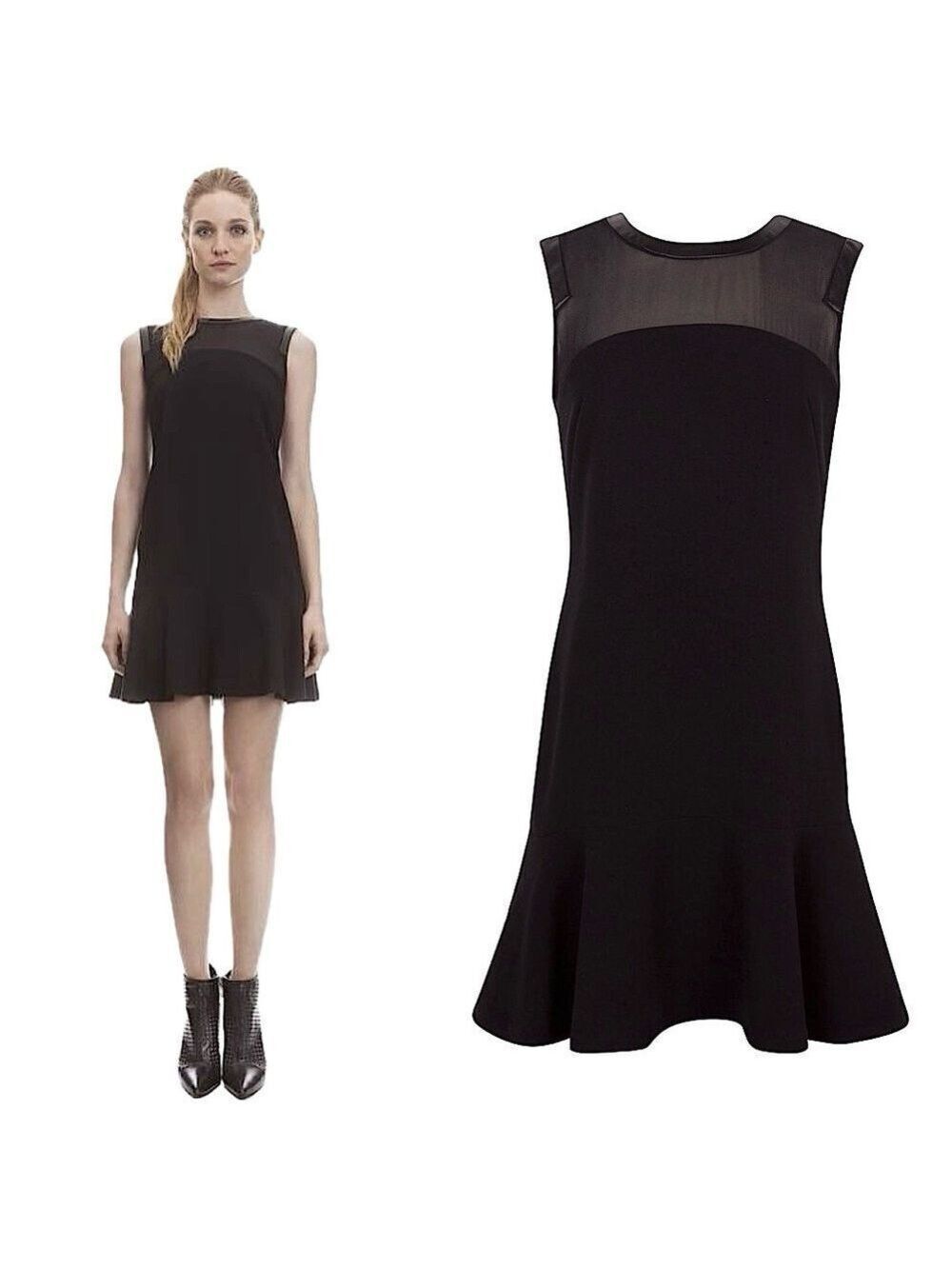 Sandro Leather Trim Flounce Dress